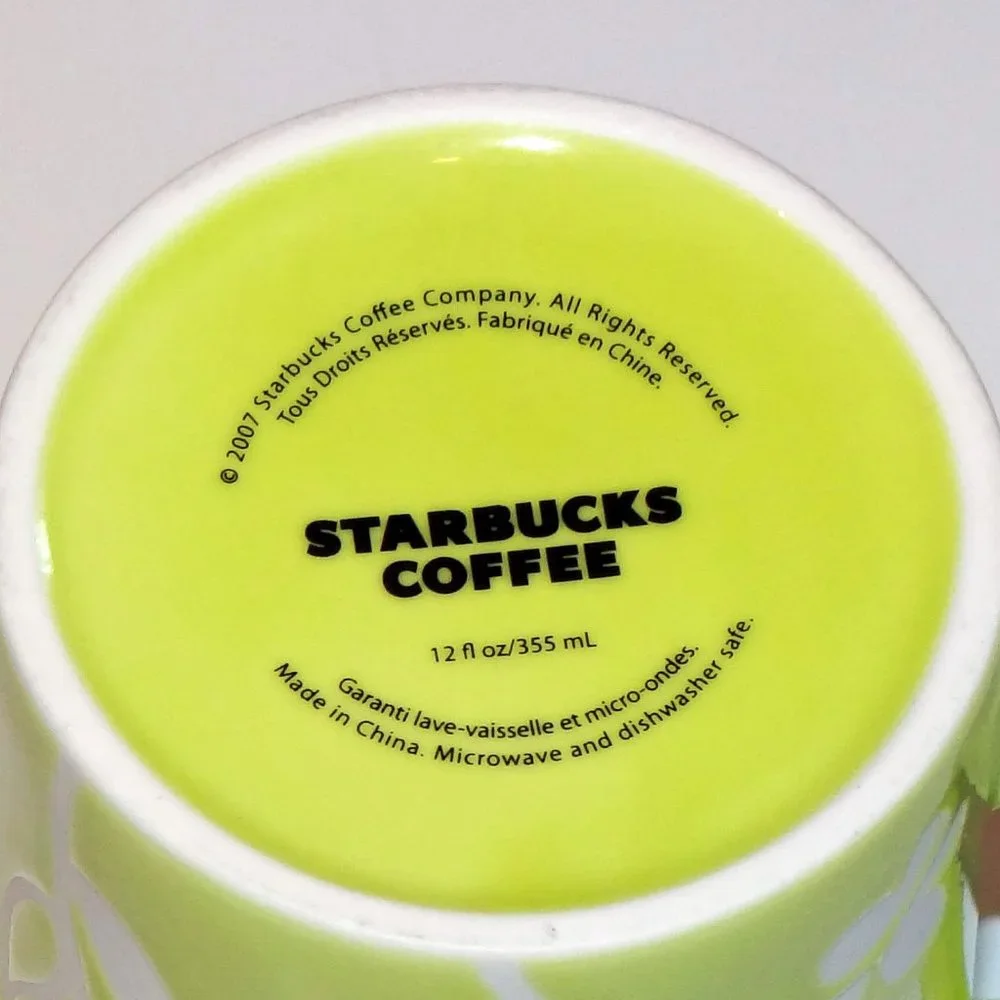 Starbucks 2007 Lime Green White Flower & Butterflies Mug Collectible
